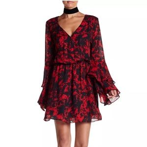 Parker V Neck Bell Sleeve Ruffle Red garland Dress